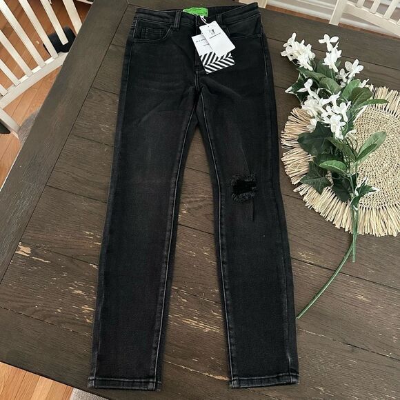 Free People x Sandrine Rose Black Acid Washed Straight Leg Distressed Jeans 24 - Picture 2 of 7